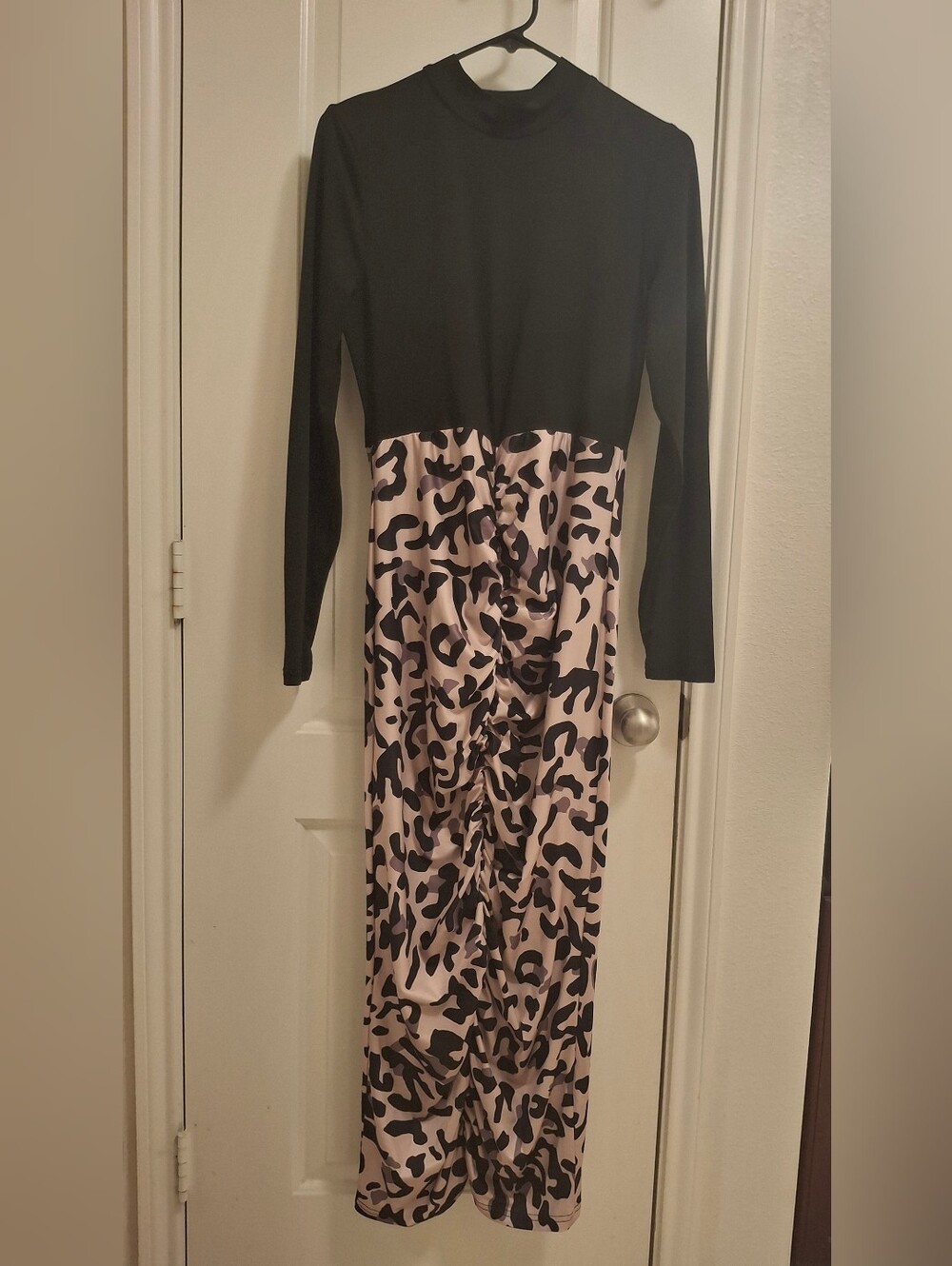 Shein Long Sleeve Black & Beige Animal Print Maxi Dress